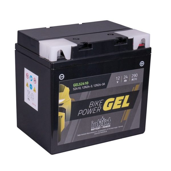 186 x 125 x 176 - + Intact Bike Power GEL 12V 24Ah(c20) 290A(EN) 12N24-3 12N24-3A 52410 EAN425022755