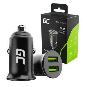 Green Cell automašīnas lādētājs 36W GC PowerRide Nano36 ar 2x USB-A Ultra Charge ātru uzlādi