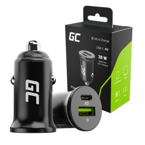 Green Cell automašīnas lādētājs 38 W GC PowerRide Nano38 ar USB-C USB-A barošanas padevi un Ultra Ch