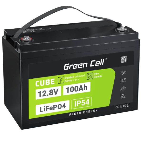 Dziļās izlādes akumulators Green Cell CUBE LiFePO4 100Ah 12.8V 1280Wh, 333x175x220