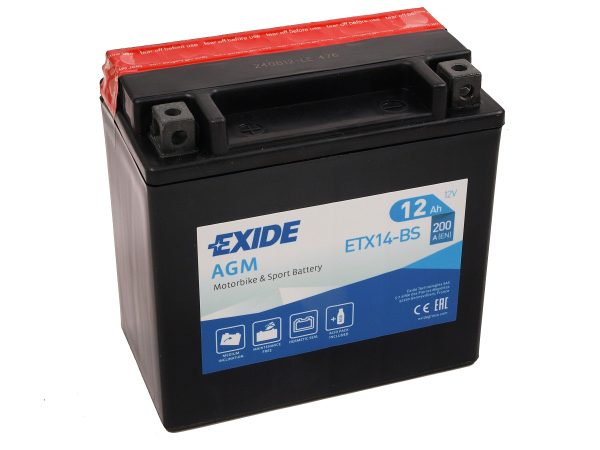 150 x 87 x 145 + - EXIDE Bike AGM  12V 12Ah (c20) 200 A(EN) TV +SP, YTX14-BS EAN3661024033862